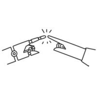 hand drawn doodle Robot and human hands interact with each other vector