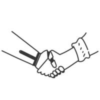 hand drawn doodle Robot and human hands interact with each other vector