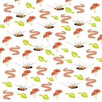 cute cockroach, worms with fungi and leaf as a pattern background vector