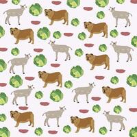 cute dog, sheep with cabbage as a pattern background vector
