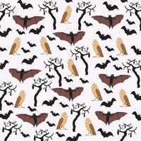 cute owl, bats with tree as a pattern background vector