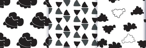 Set of hand drawn Black and white geometric pattern repeating abstract background vector