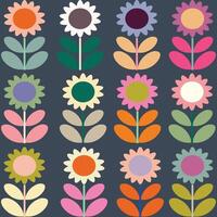 seamless floral pattern with flowers in retro scandinavian style vector