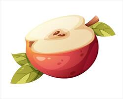 Half red apple with leaves. Autumn harvest. icon on white background vector