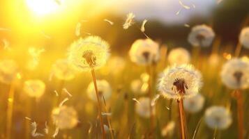 Dandelion In Field At Sunset. Neural network Neural network photo