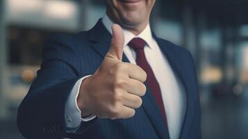 Successful businessman showing like with fingers. Neural network photo