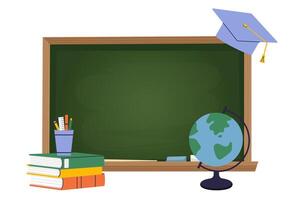 Classroom Chalkboard with Graduation Cap and Globe vector