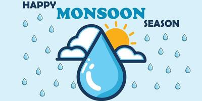 Monsoon Season template Rain Drops, Sun and Clouds Design for Seasonal Projects vector