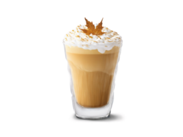 Maple Latte A sweet maple latte in a clear glass with maple syrup and foam png