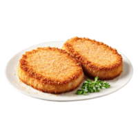 Pork cutlets with golden breading floating and steaming Food and culinary concept png