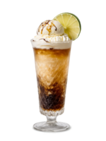 Bundy Rum and Cola Float Tall glass with ice cream rum cola and slice png