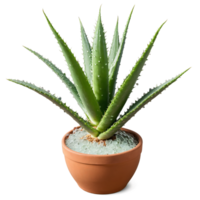 Aloe Vera thick succulent leaves jutting out from an angled terracotta pot with a splash png