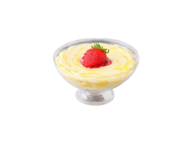 Shrikhand with Strawberry Creamy shrikhand swirled with strawberry puree served in a transparent glass bowl png
