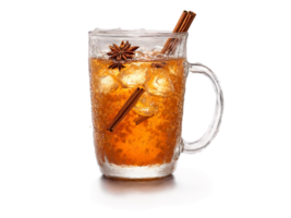 Chai soda in a clear mug star anise and cinnamon sticks spicy and aromatic dynamic png