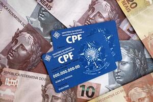 KYIV, UKRAINE - OCTOBER 31, 2023 Blue CPF card document template. The document guarantees authenticity and integrity in electronic communication between people in Brazil photo