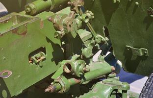 A close-up mechanism of a portable weapon of the Soviet Union of World War II, painted in a dark green color photo