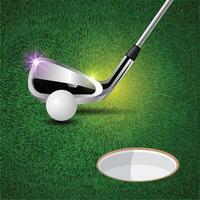 Sport Golf course in realistic style stick, Ball with Green Grass vector