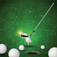 Golf course in realistic style with Green Grass and Golf stick background vector
