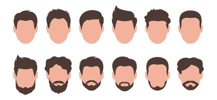 Set of men faces with different style of haircut, beards and moustache. illustration vector