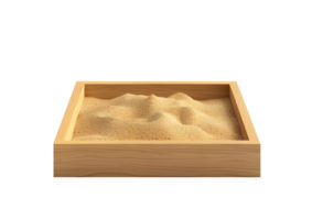 Wooden sandbox with sand. Isolated on transparent background png
