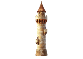 Stone tower with red tile roof. Isolated on transparent background png