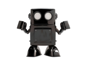 Friendly Black Robot Character. Isolated on transparent background png