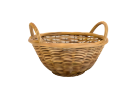 Empty wicker basket with two handles. Isolated on transparent background png