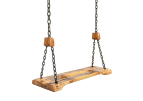 Rustic Wooden Swing Hanging on Chains. Isolated on transparent background png