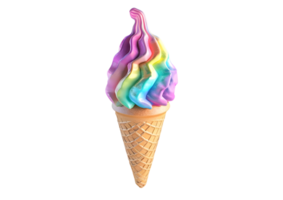 Colorful Rainbow Ice Cream Cone. Isolated on transparent background png