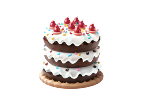 Delicious Three Layer Chocolate Cake with Sprinkles and Strawberries. Isolated on transparent background png
