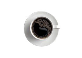 Top view of a cup of coffee with foam. Isolated on transparent background png