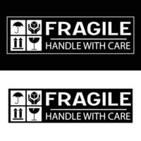 sticker fragile handle with care, red fragile warning label, fragile label with broken glass symbol vector