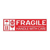 sticker fragile handle with care, red fragile warning label, fragile label with broken glass symbol vector