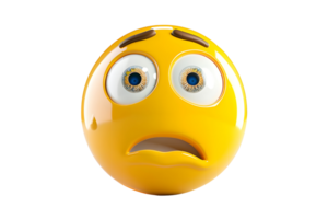 3D Yellow Emoji Face with Worried Expression. Isolated on transparent background png
