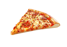 Slice of pizza with cheese and pepperoni topping. Isolated on a transparent background png