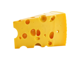 Large block of Swiss cheese with visible holes. Isolated on a transparent background png
