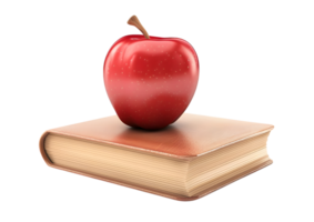 Red apple placed on top of a closed book. Isolated on a transparent background png