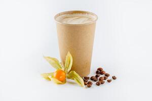 raf coffee in craft cup for coffee shop menu on white background, isolate photo