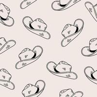 Seamless pattern with cowboy hats. Headwear background. Hand drawn illustration in sketch style. vector