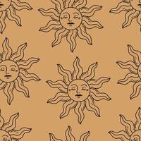 Seamless pattern with face of the sun. Hand drawn illustration in outline style. vector