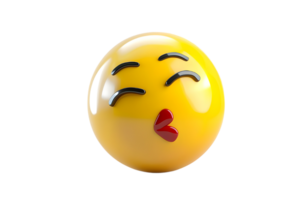 3D Rendering of a Kissing Emoji. Isolated on transparent background png