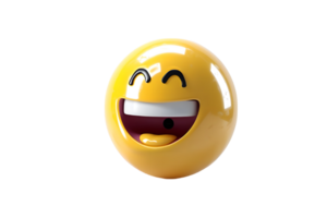 3D Rendering of a Yellow Emoji Smiling. Isolated on transparent background png