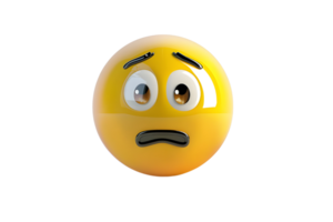 Yellow 3D Emoticon with Worried Expression. Isolated on transparent background png