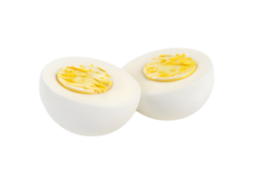 Hard-boiled eggs cut in half showing yolks. Isolated on a transparent background png