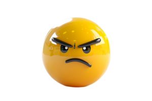 3D Yellow Emoticon with Angry Expression. Isolated on transparent background png