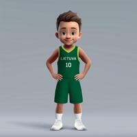3d cartoon basketball player in Lithuania national team kit. vector
