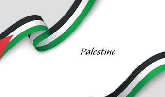Curved ribbon with fllag of Palestine on white background vector