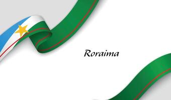 Curved ribbon with fllag of Roraima is a state of Brazil on white background vector