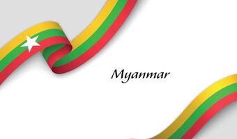 Curved ribbon with fllag of Myanmar on white background vector