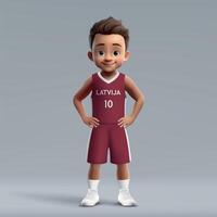 3d cartoon basketball player in Latvia national team kit. vector